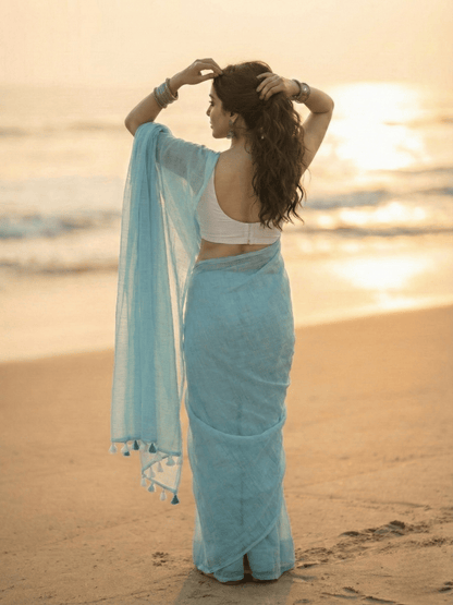 Powder Blue Mul Saree
