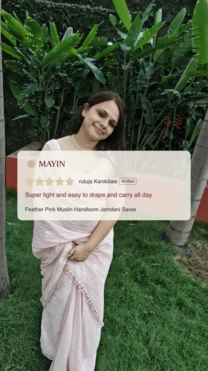 Feather Pink Muslin Handloom Jamdani Saree