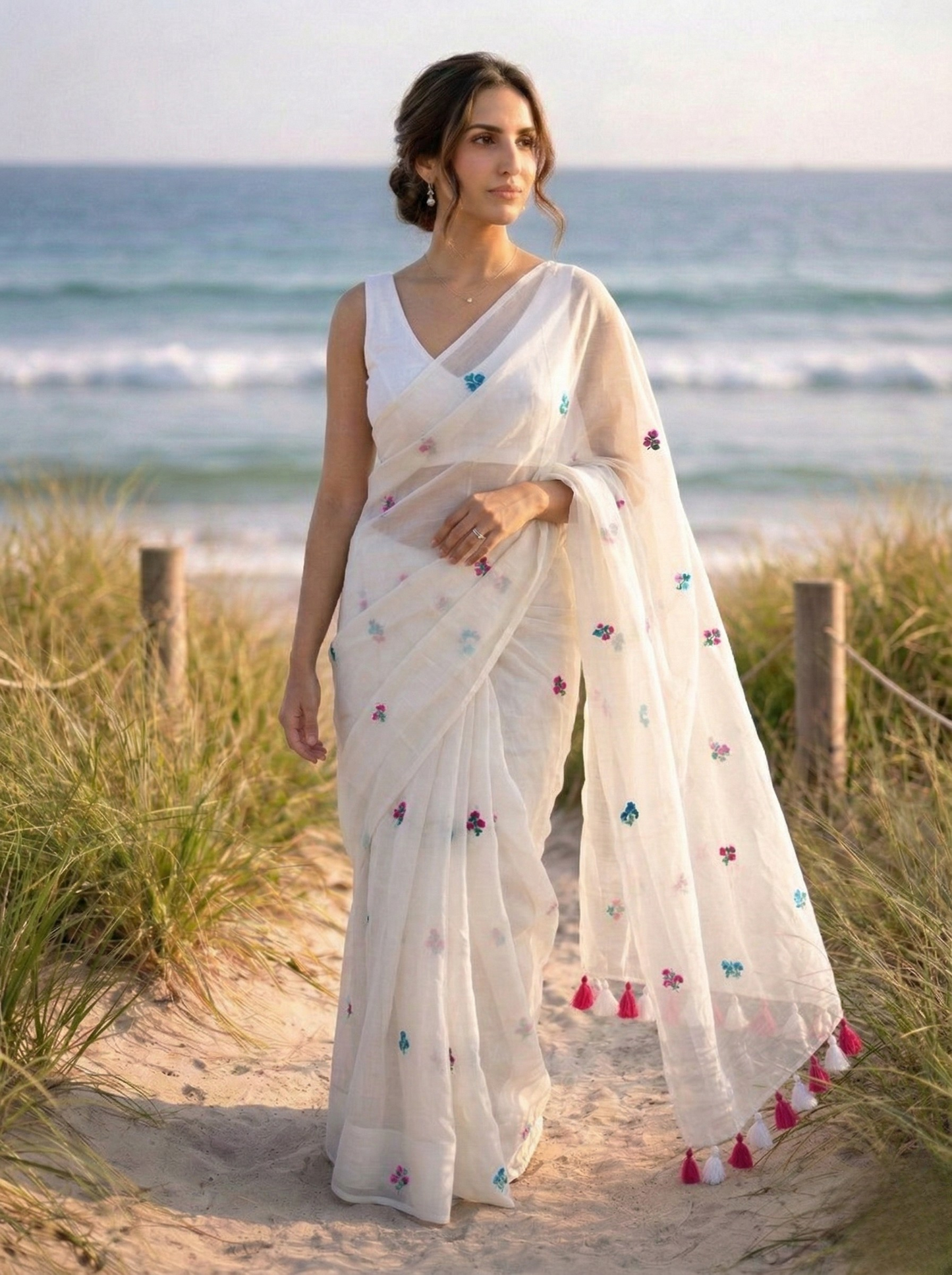 Bohemian Rhapsody - Hand Embroidered Mulmul Cotton Saree