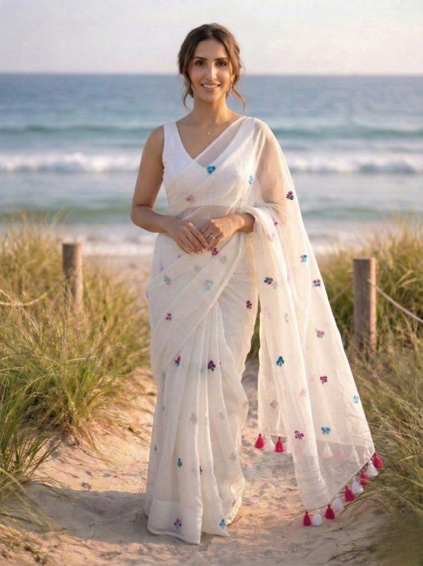 Bohemian Rhapsody - Hand Embroidered Mulmul Cotton Saree