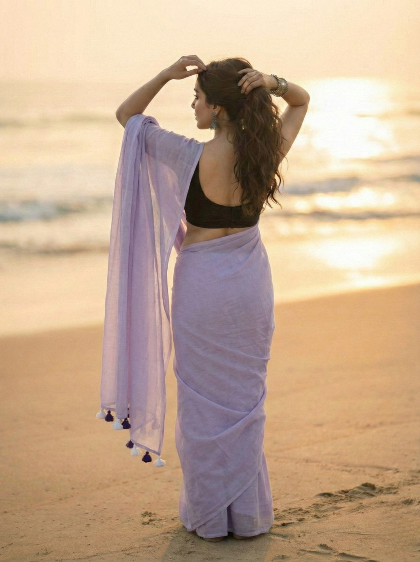 Lilac Blush - Plain Purple Mul Saree