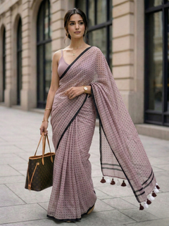 The Nude Dot - Beige Polka Dot Mulmul Cotton Saree
