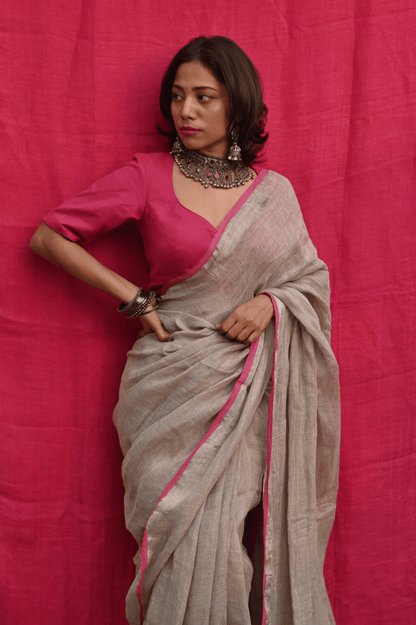 Ivory Handloom Linen Saree