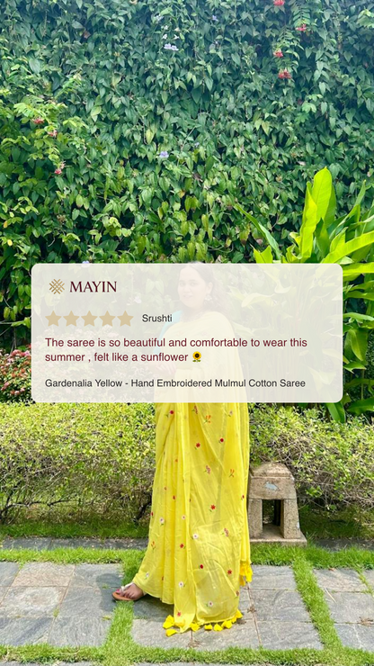 Gardenalia Yellow - Embroidered Mulmul Cotton Saree