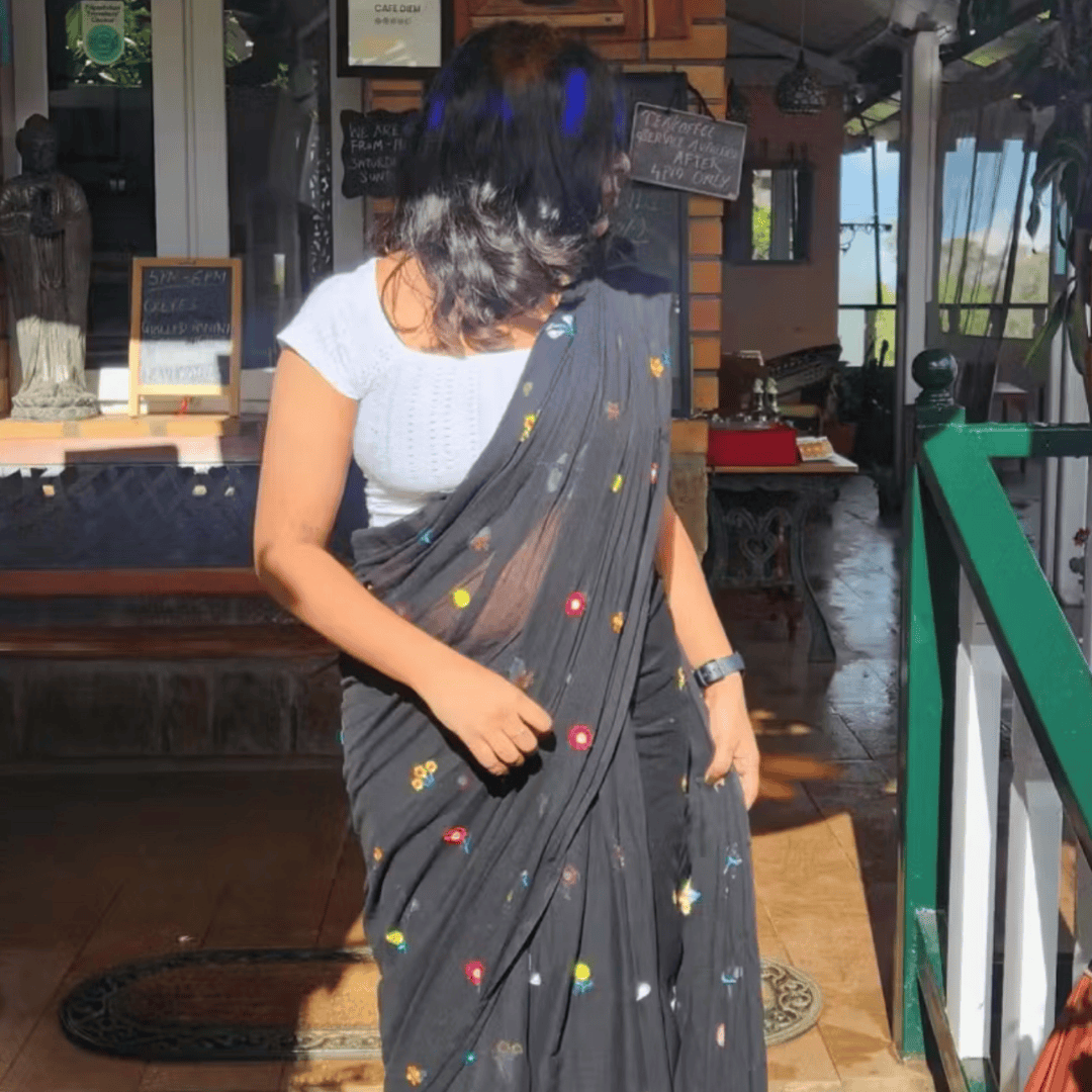 Gardenalia Black Mulmul Saree