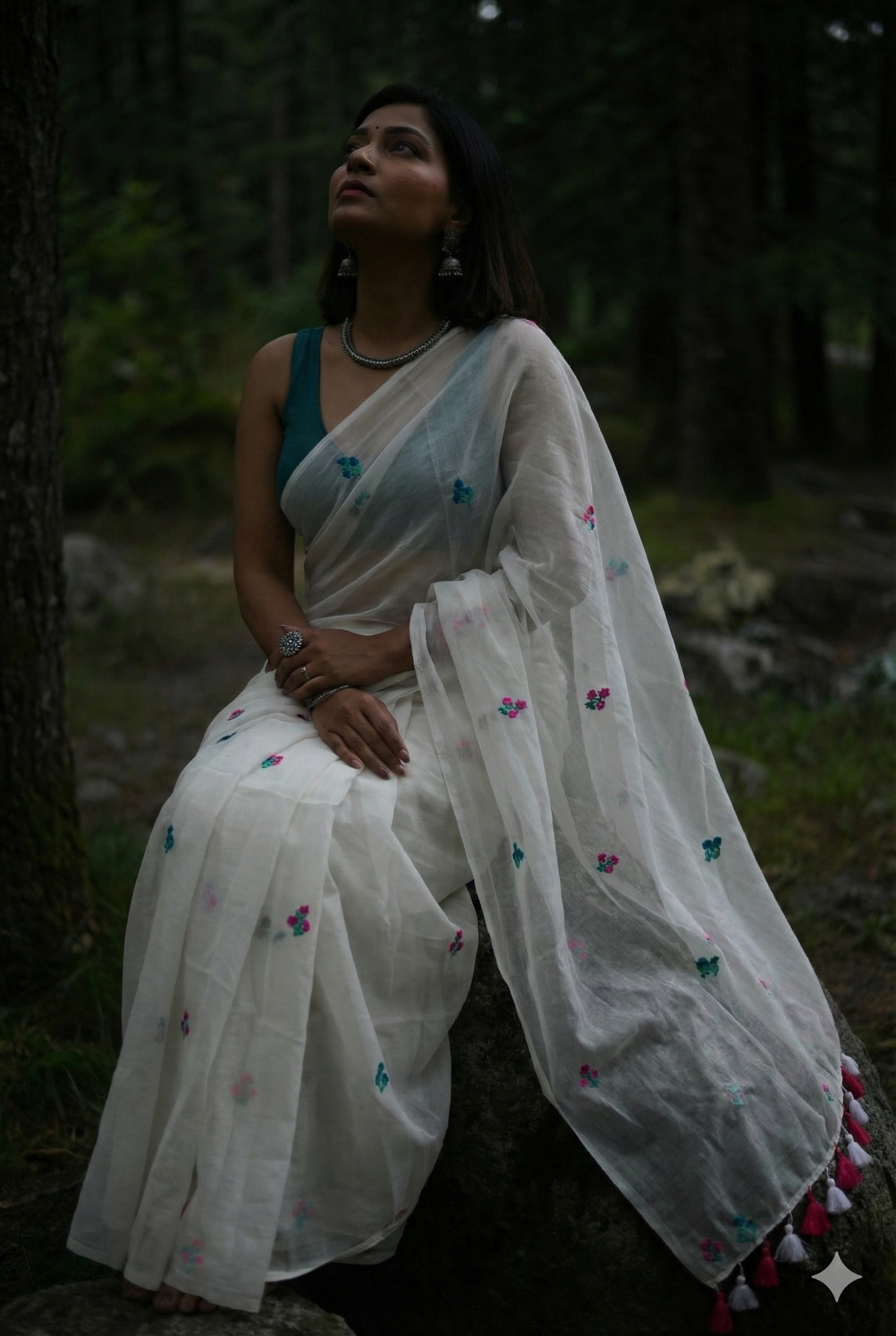 Bohemian Rhapsody - Hand Embroidered Mulmul Cotton Saree
