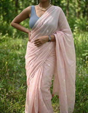 Feather Pink Muslin Handloom Jamdani Saree