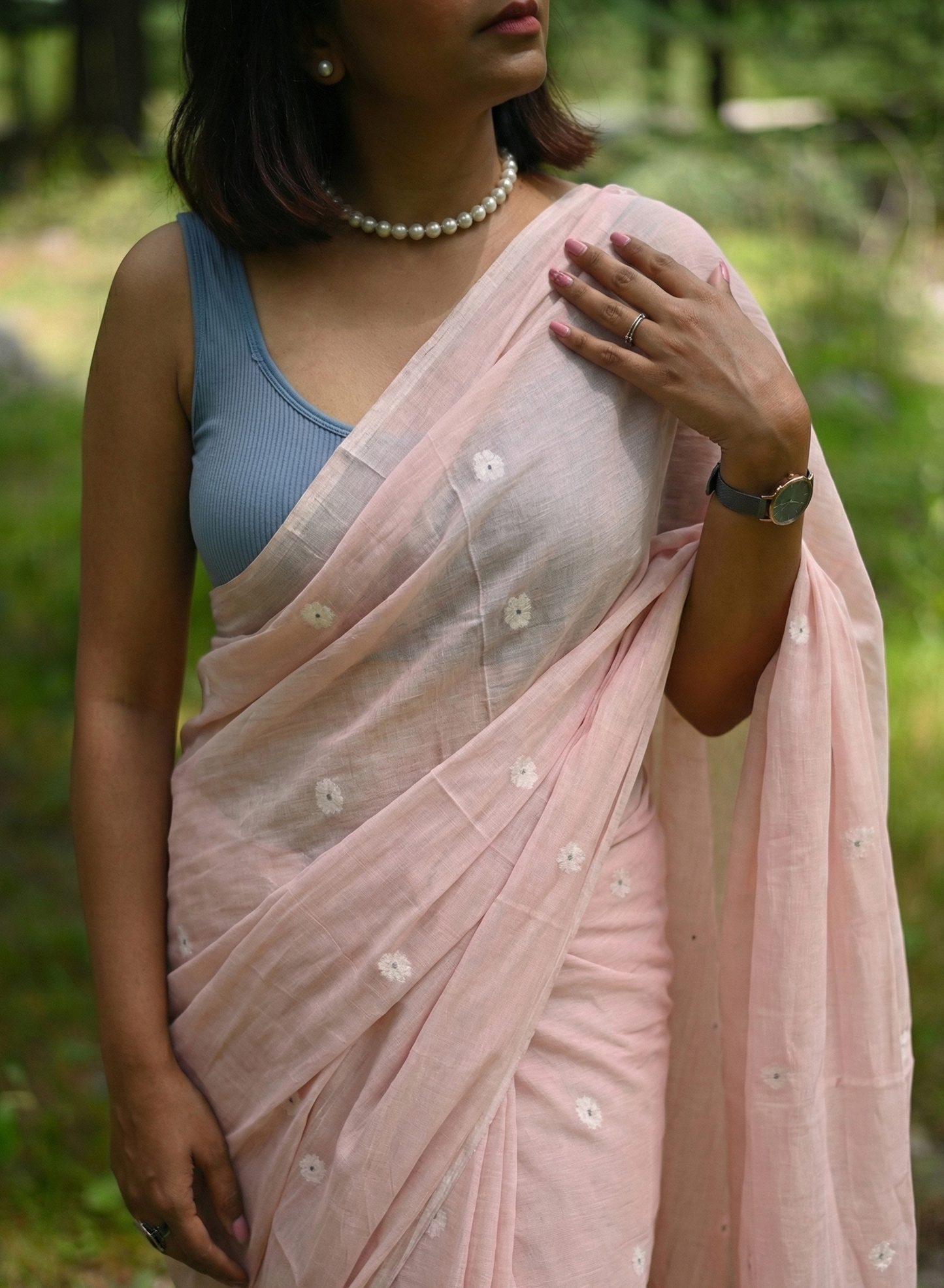 Feather Pink Muslin Handloom Jamdani Saree