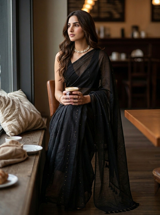 Celestial Noir - Black Sequin Saree