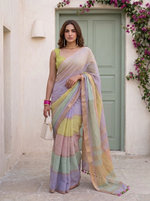 Daybreak - Multicolour Striped Pure Handloom Linen Saree