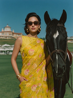 Zyra - Lime Green Floral Print Pure Chiffon Saree