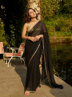Art Deco - Black Embroidered Mulmul Cotton Saree