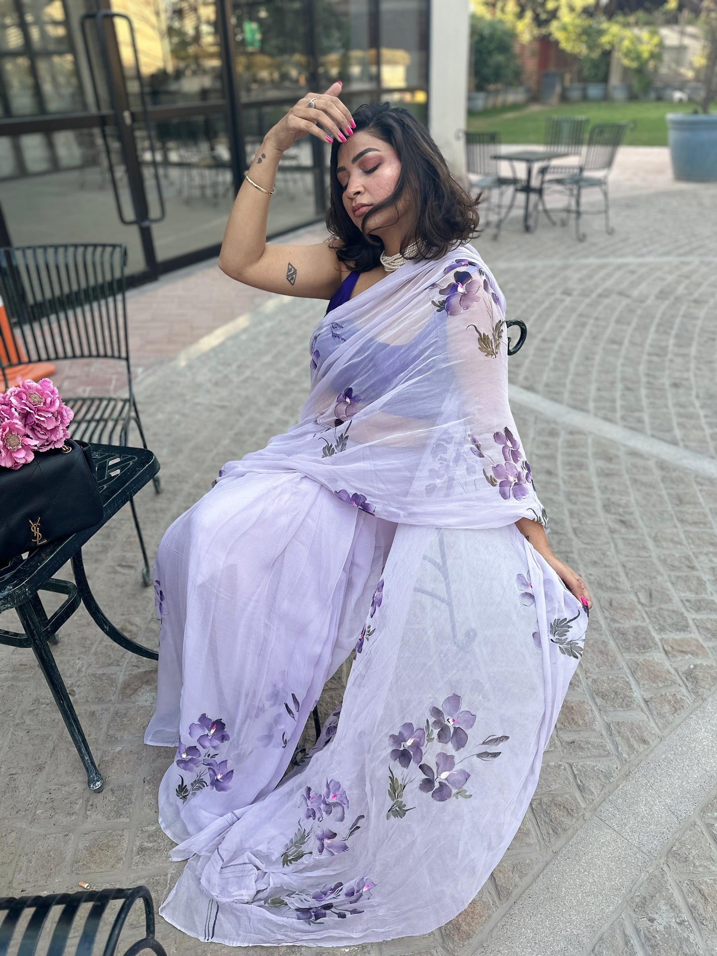European Viola Chiffon Saree
