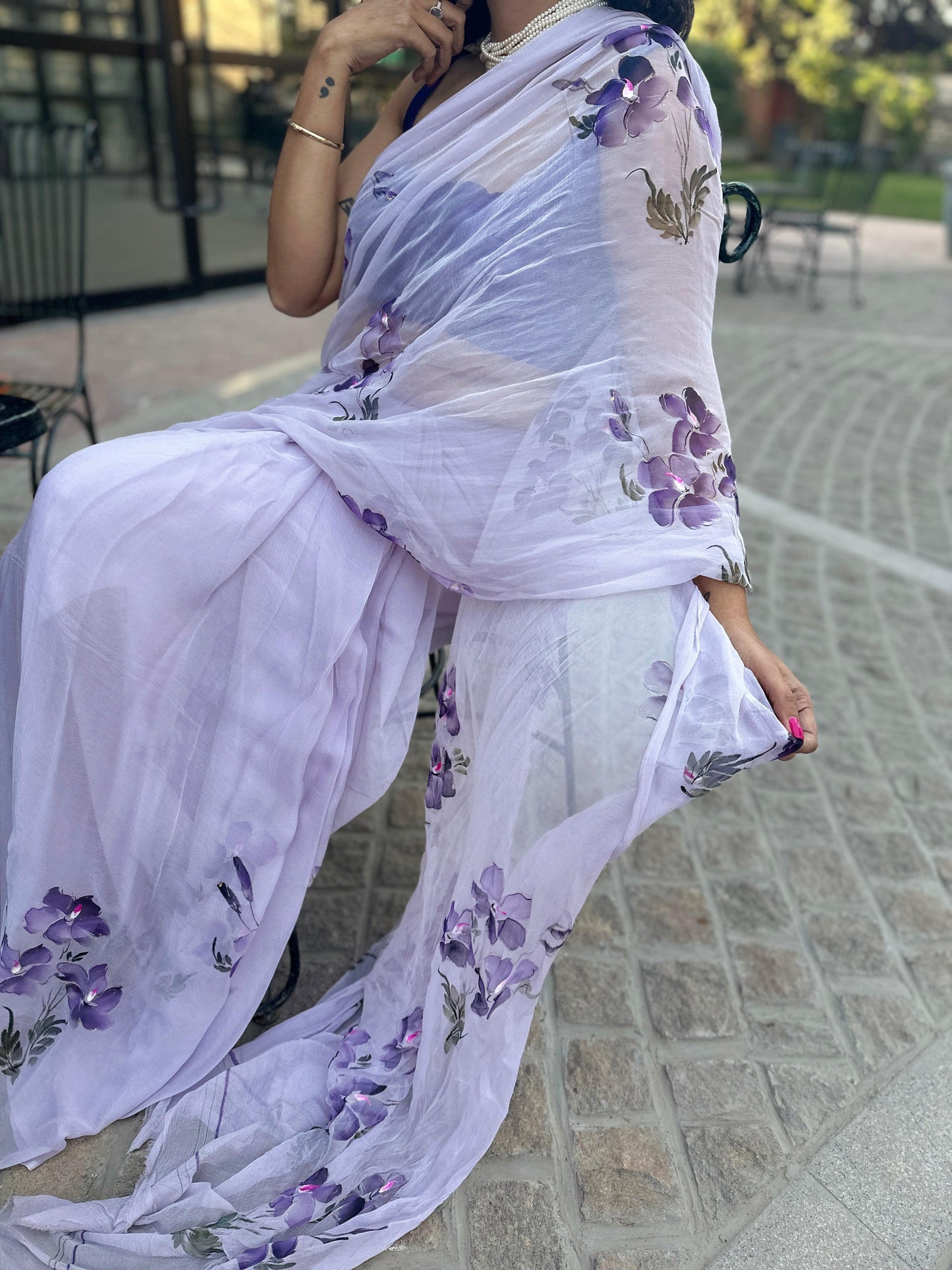 European Viola Chiffon Saree