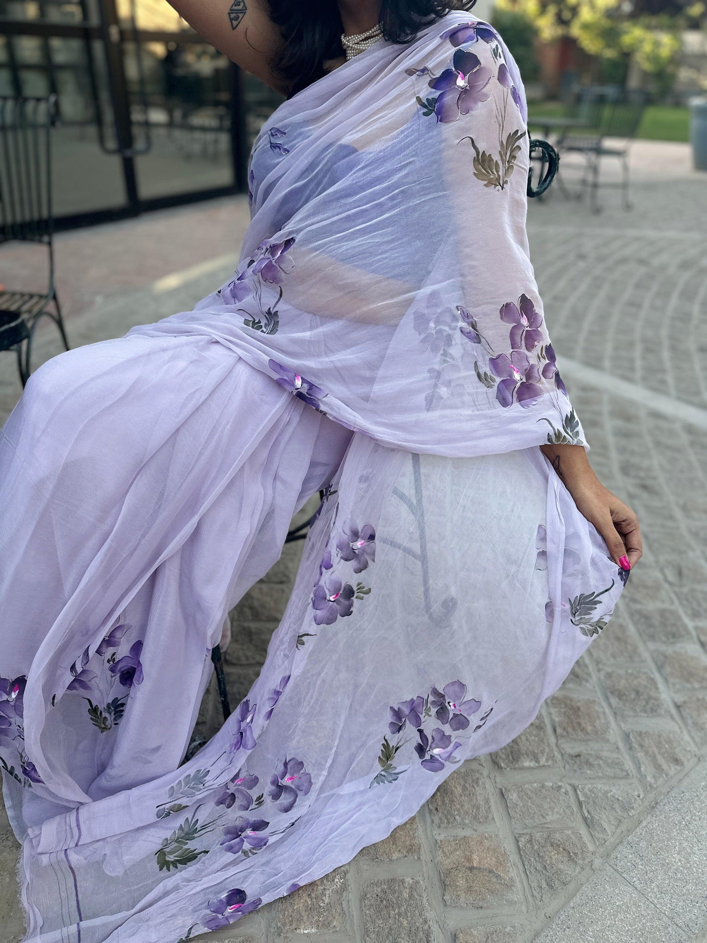 European Viola Chiffon Saree