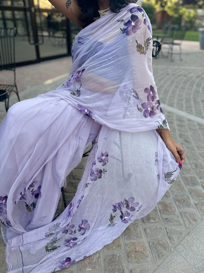 European Viola Chiffon Saree