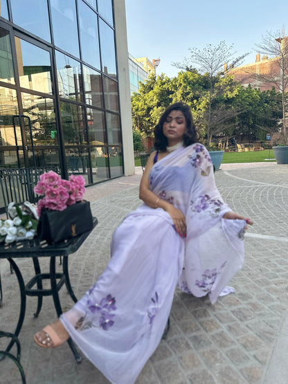 European Viola Chiffon Saree