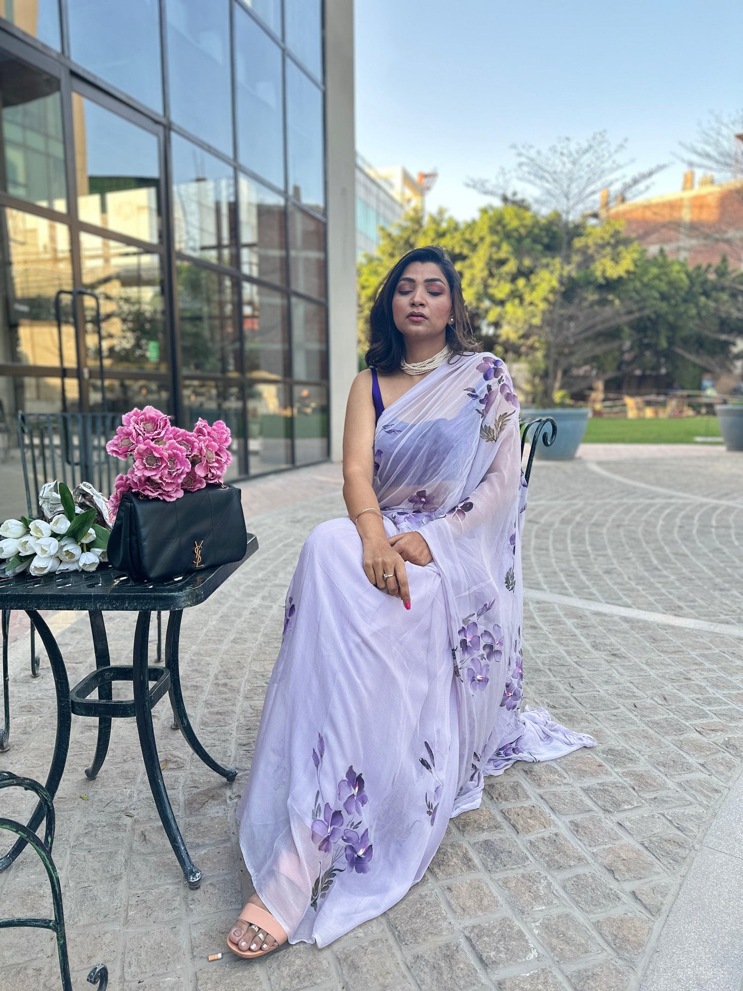 European Viola Chiffon Saree