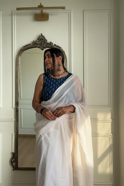 Vanilla Mousse Mul Saree - Mayin India 