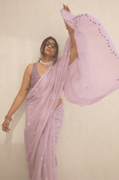 Lilac Bloom Jamdani Saree - Mayin India 