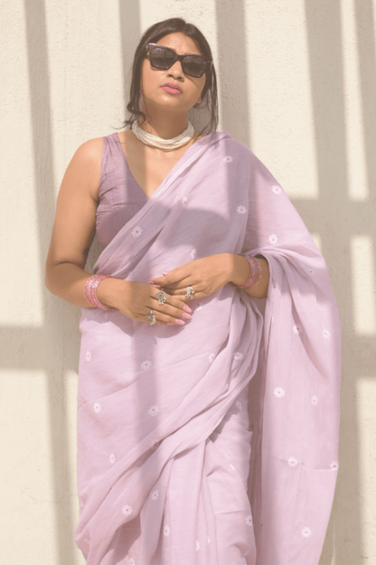 Lilac Bloom Jamdani Saree - Mayin India 