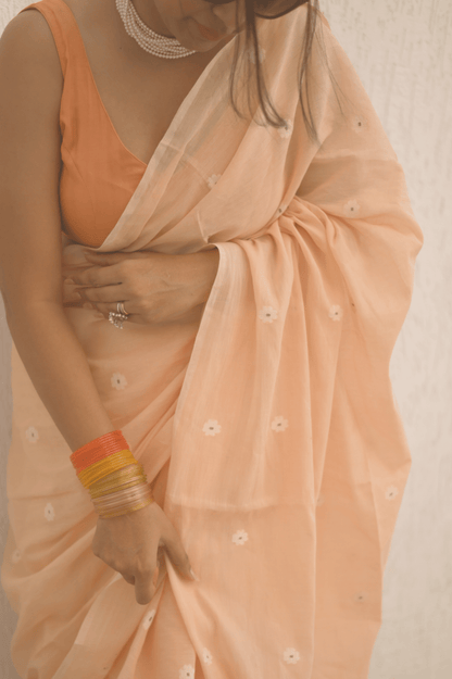Cinnabar Jamdani Saree - Mayin India 