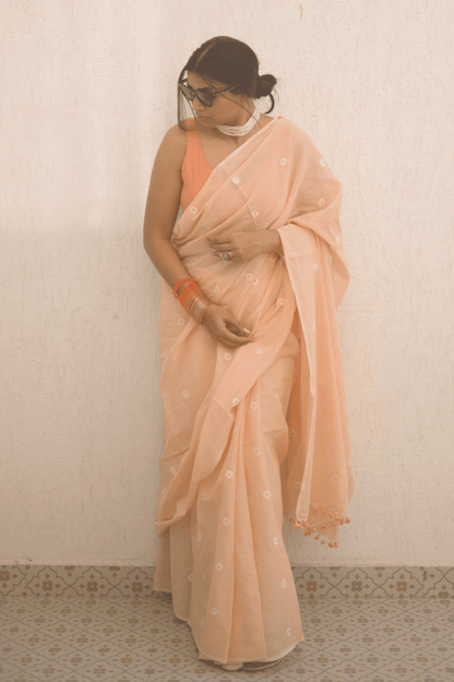 Cinnabar Jamdani Saree - Mayin India 