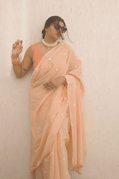 Cinnabar Jamdani Saree - Mayin India 