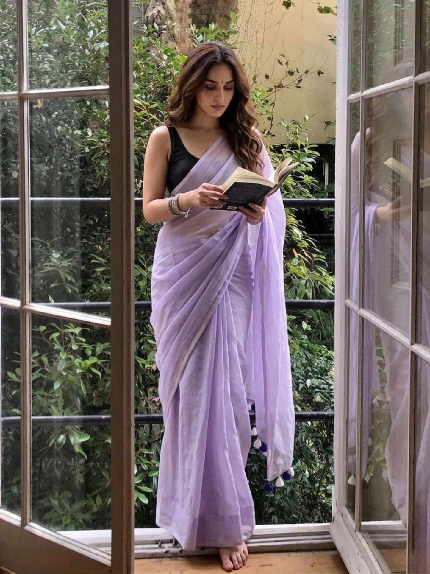 Lilac Blush - Plain Purple Mul Saree
