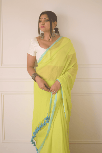 Limelight Mulmul Saree - Mayin India 