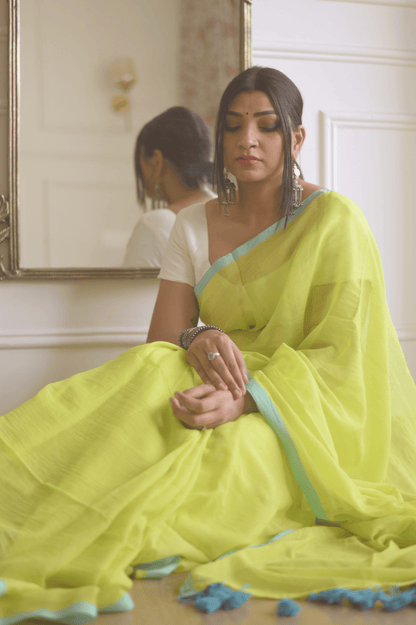Limelight Mulmul Saree - Mayin India 