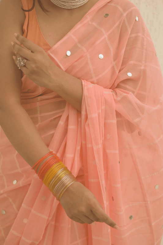 Coral Mulmul Saree - Mayin India