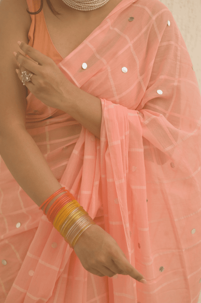 Coral Mulmul Saree - Mayin India 