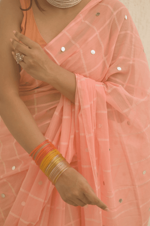 Coral Mulmul Saree