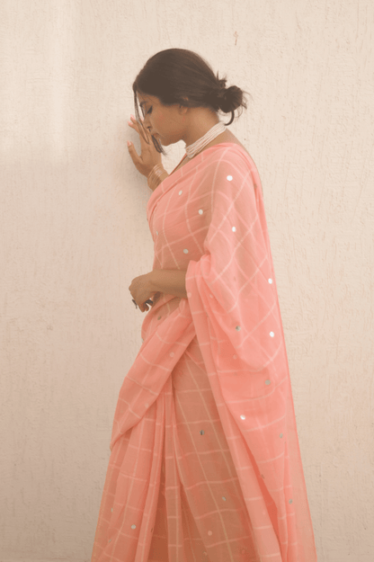 Coral Mulmul Saree - Mayin India 
