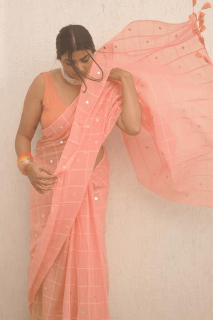 Coral Mulmul Saree - Mayin India 