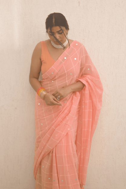 Coral Mulmul Saree - Mayin India 