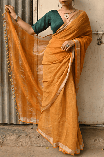 Mustard Handloom Linen Saree