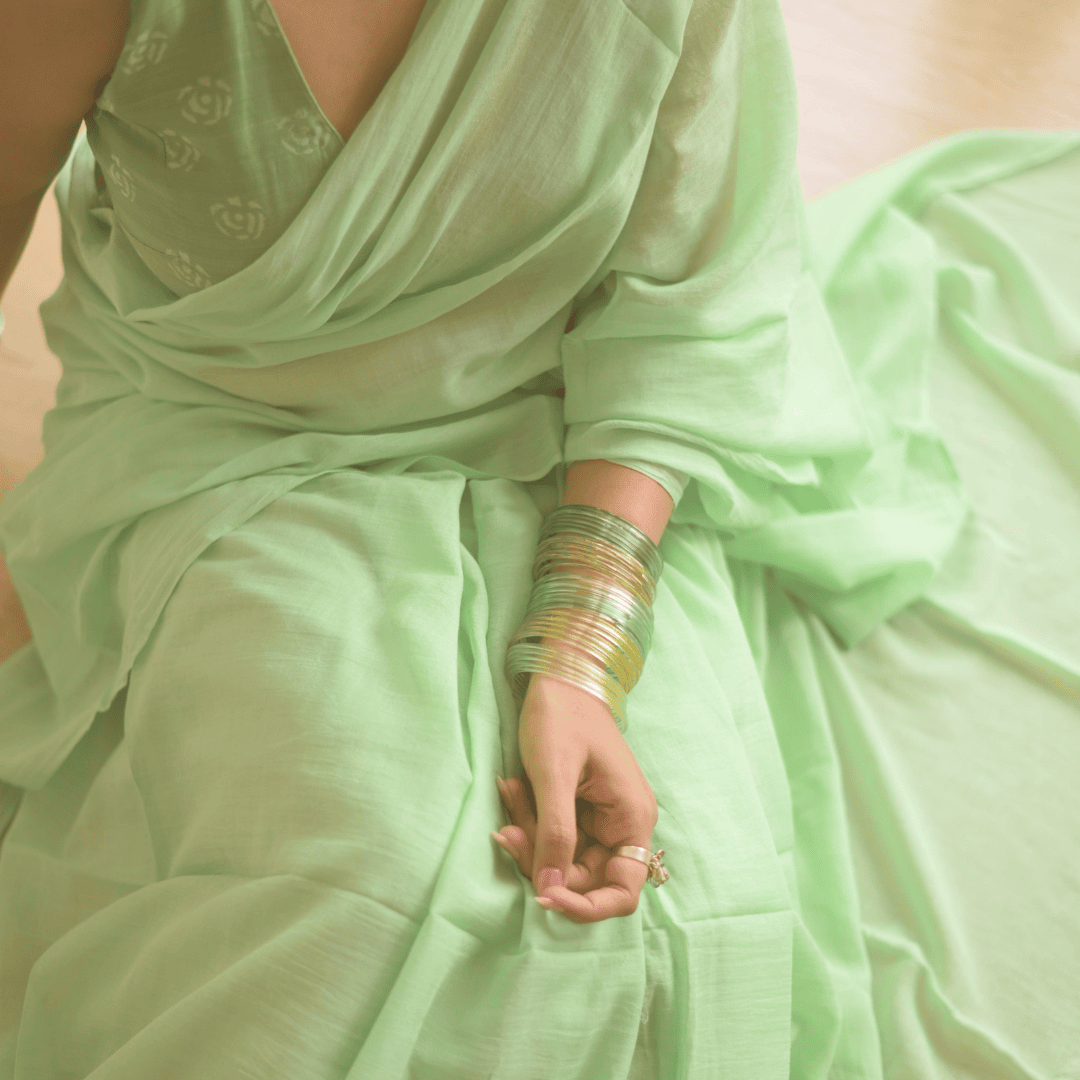 Mint Meadow Mulmul Saree Thumbnail