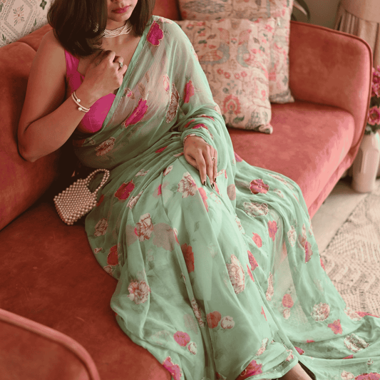 Vintage Green Chiffon Saree