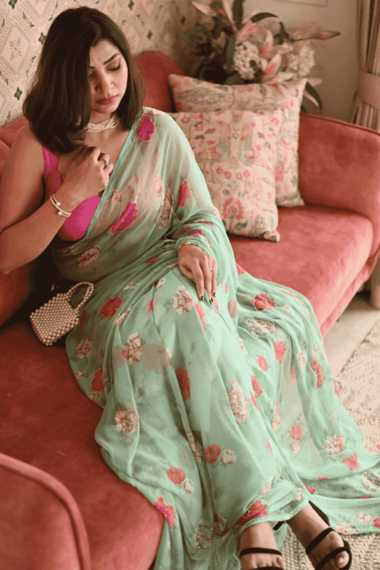 Vintage Green Chiffon Saree