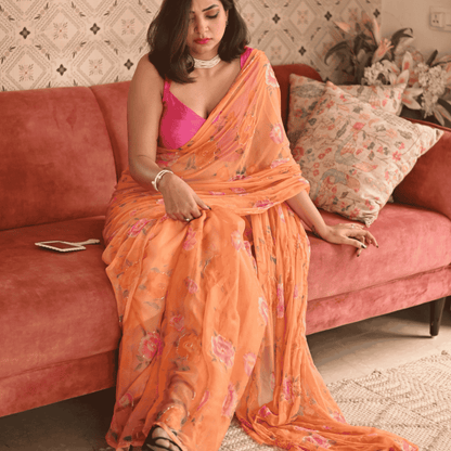 Vintage Orange Chiffon Saree