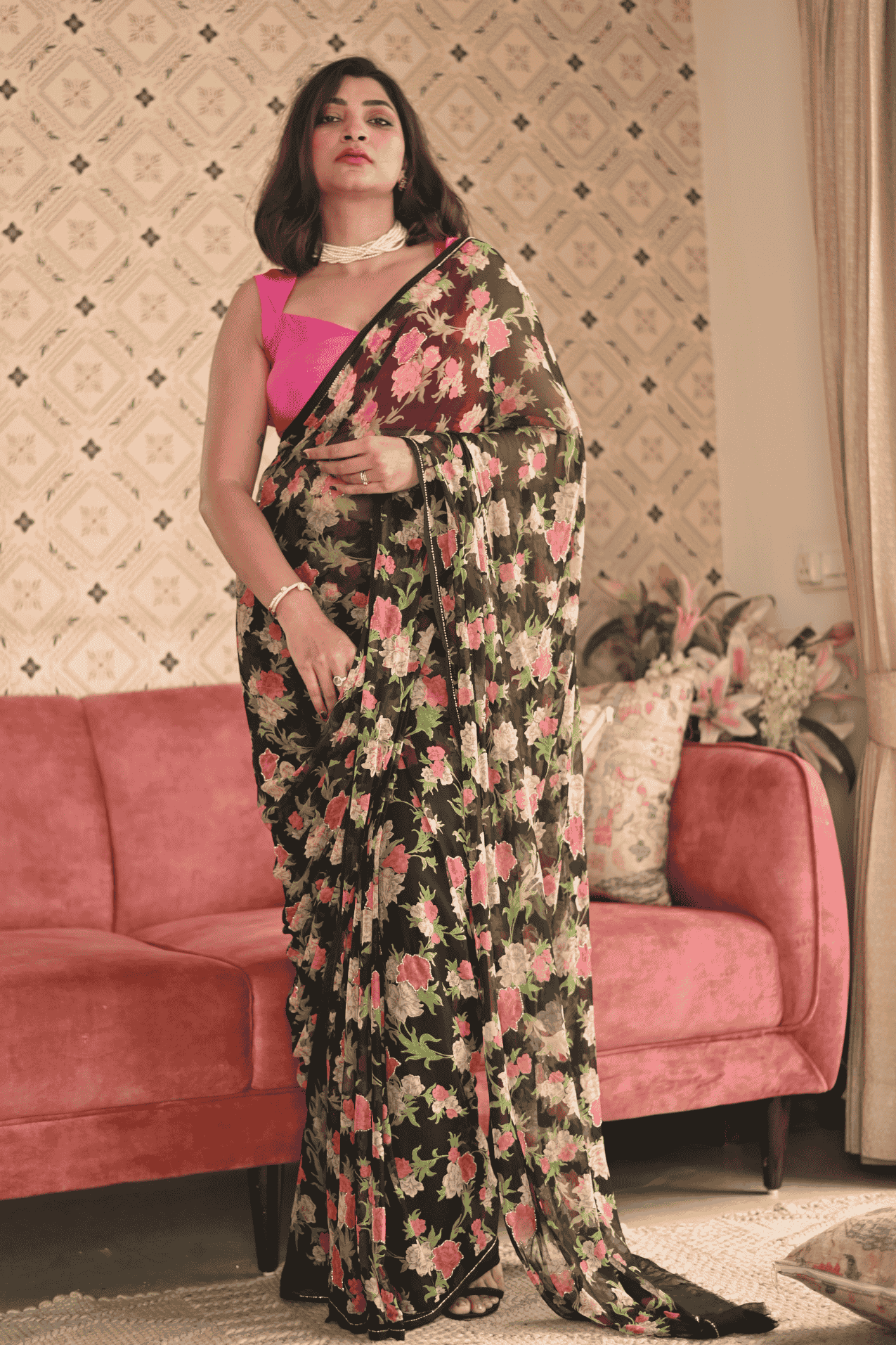 Vintage Noir Chiffon Saree