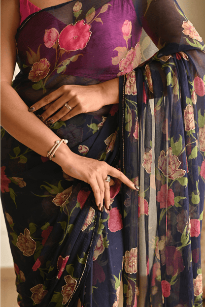 Vintage Blue Chiffon Saree