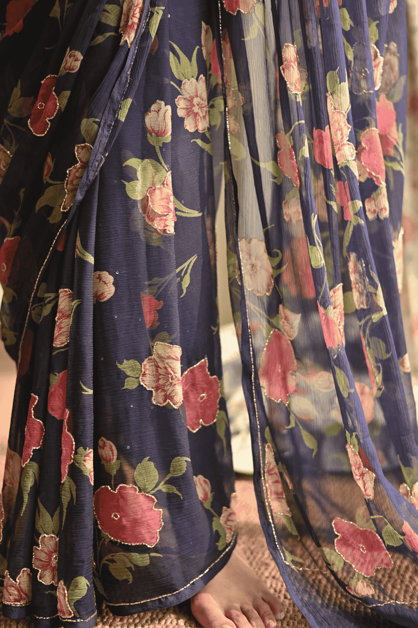 Vintage Blue Chiffon Saree