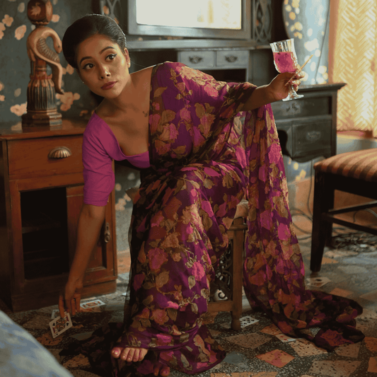 Vintage Wine Chiffon Saree