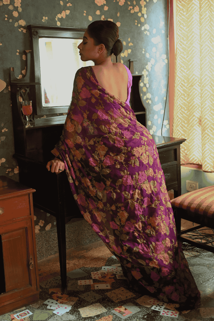 Vintage Wine Chiffon Saree