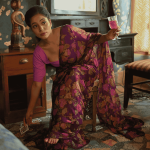 Vintage Wine Chiffon Saree