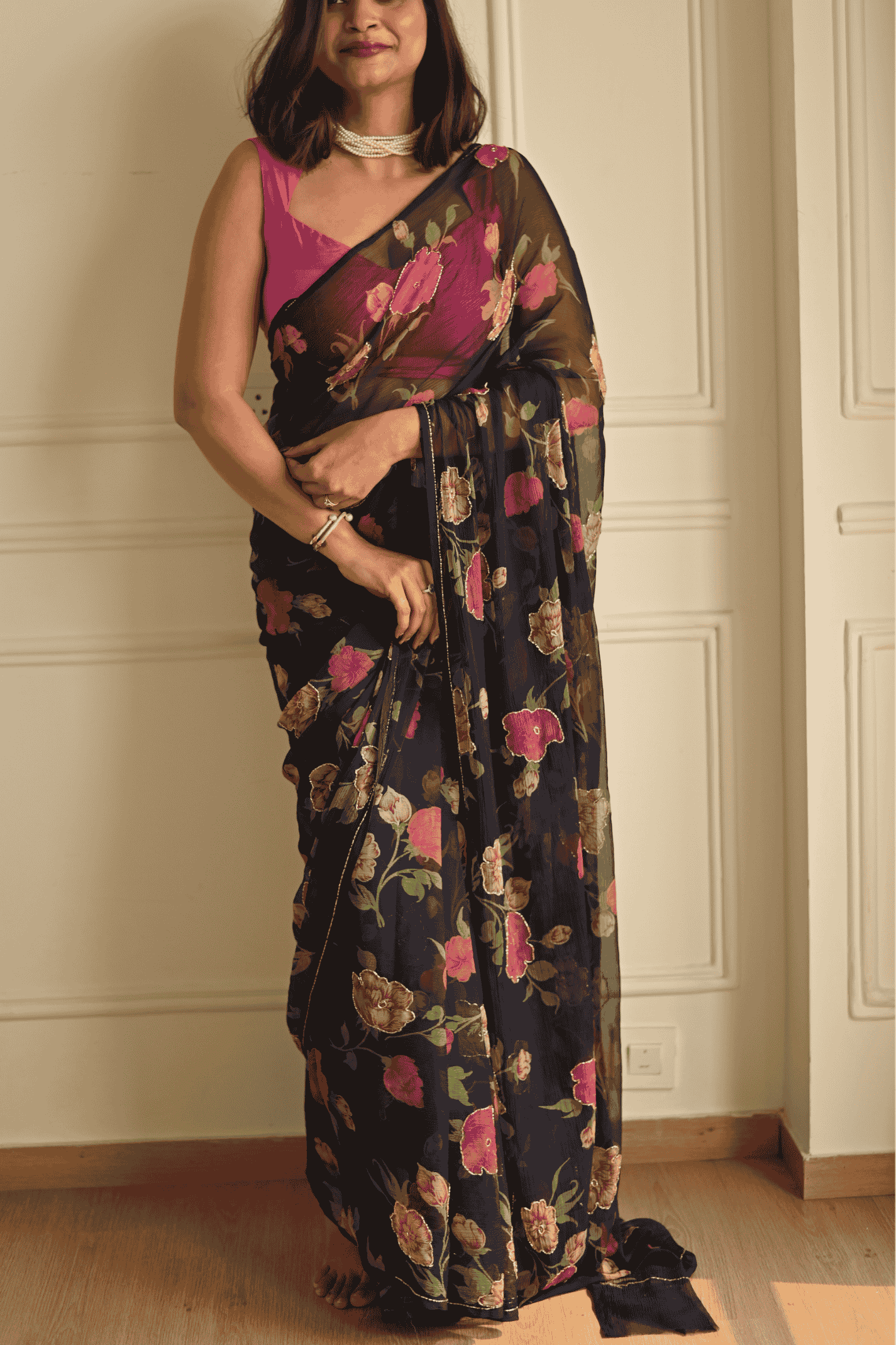 Vintage Blue Chiffon Saree