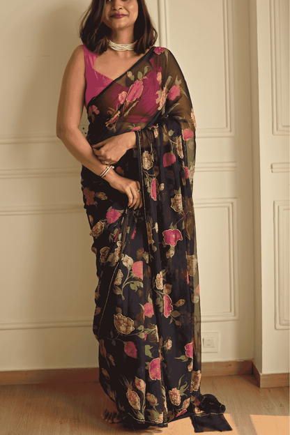 Vintage Blue Chiffon Saree